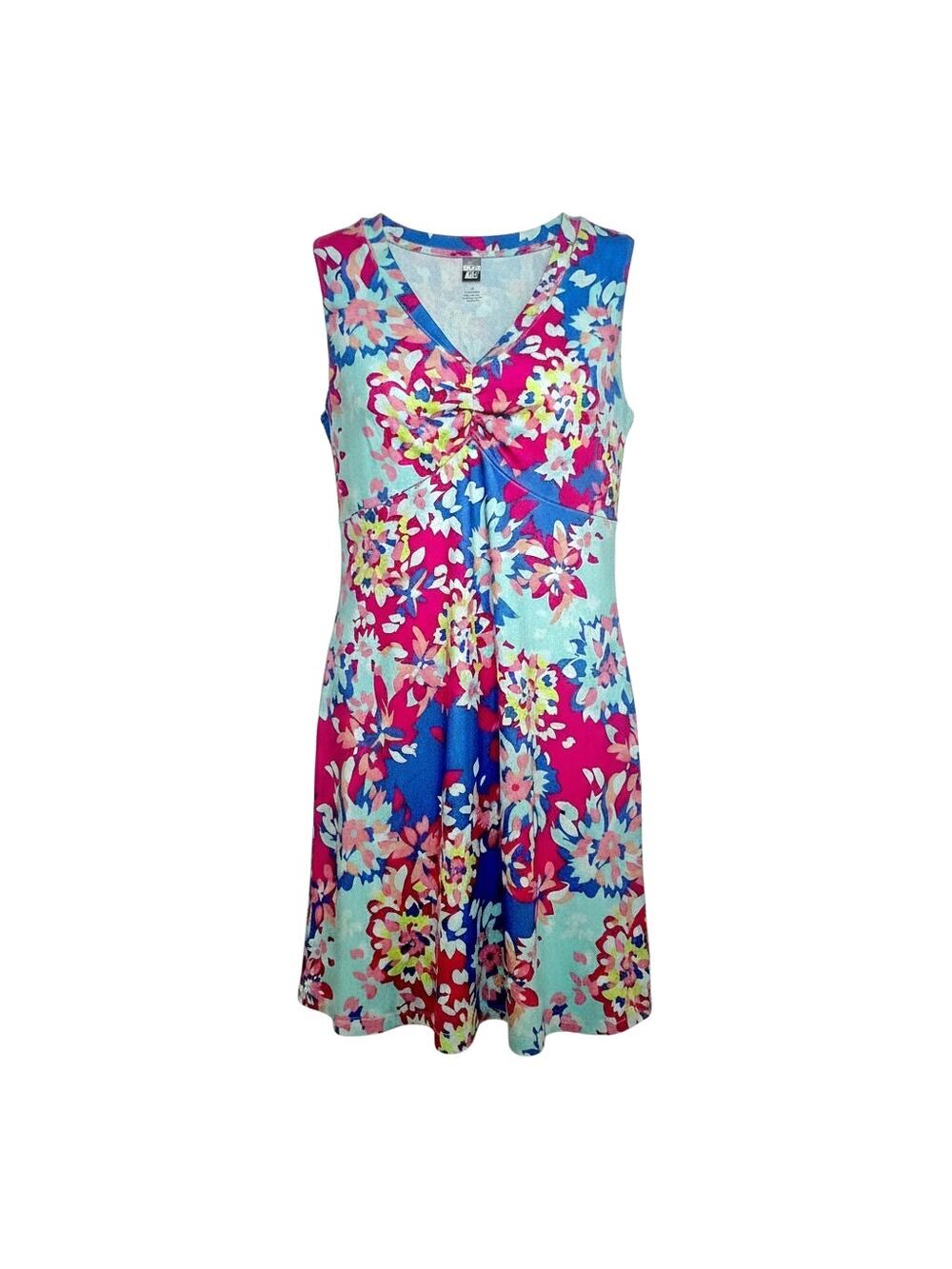 REI Women's L Active Dress Co-op Northway Floral A-line Cap Sleeve V-Neck
